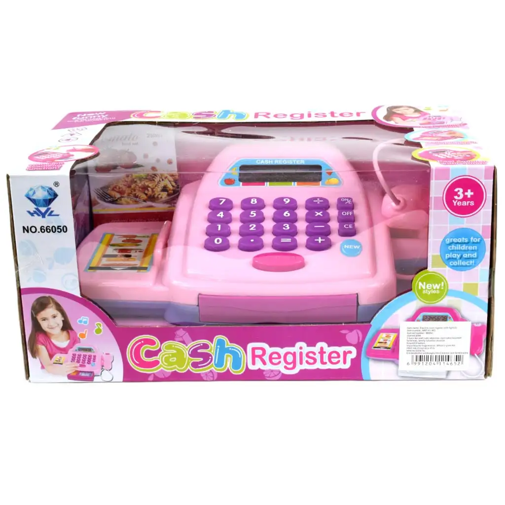 imagen de Caja registradora electrónica rosa con luz y sonido, con dinero de juguete 25x14cm 9