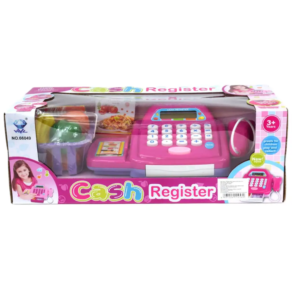 imagen de Caja registradora rosa con luz y sonido, accesorios y dinero de juguete 24cm 11