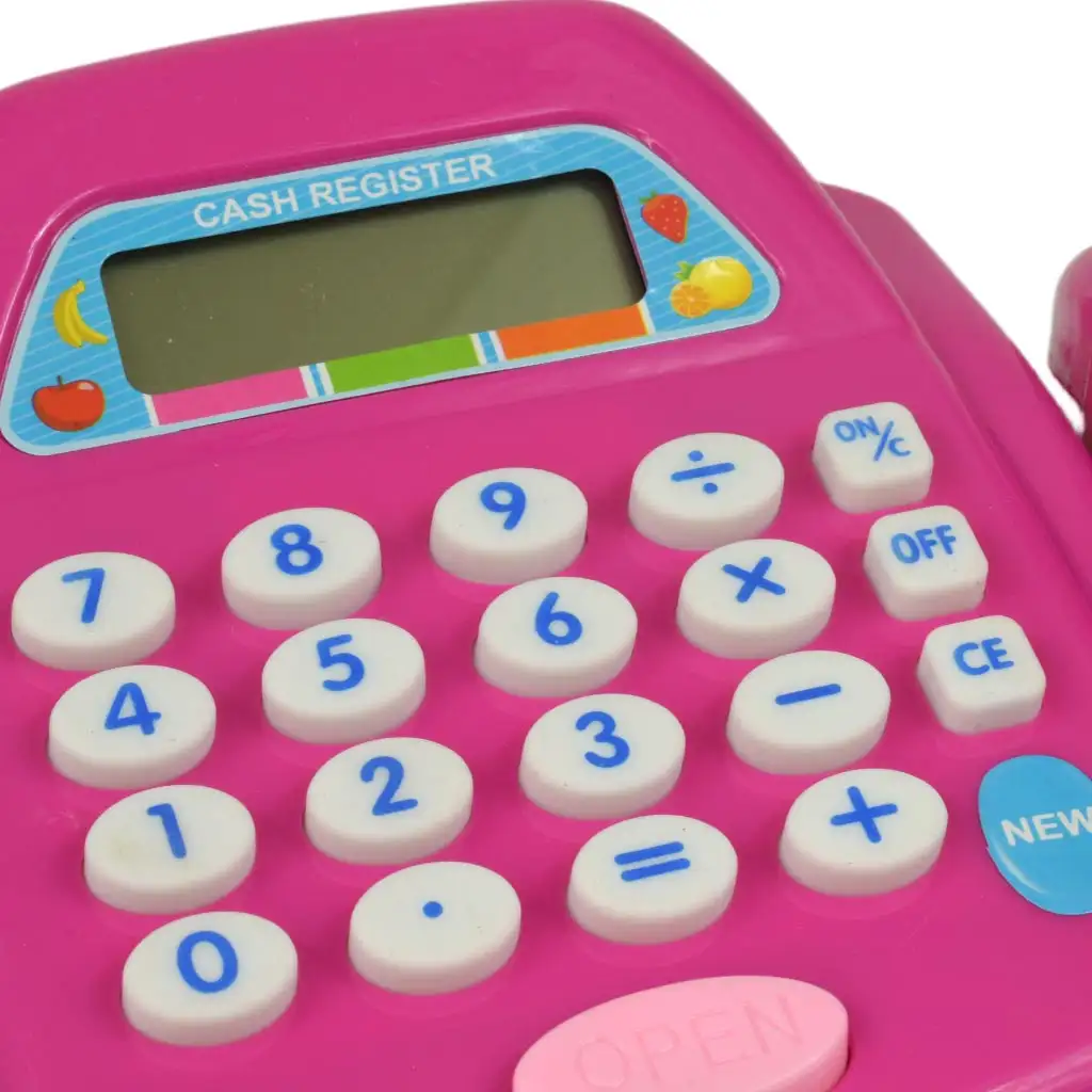 imagen de Caja registradora rosa con luz y sonido, accesorios y dinero de juguete 24cm 3