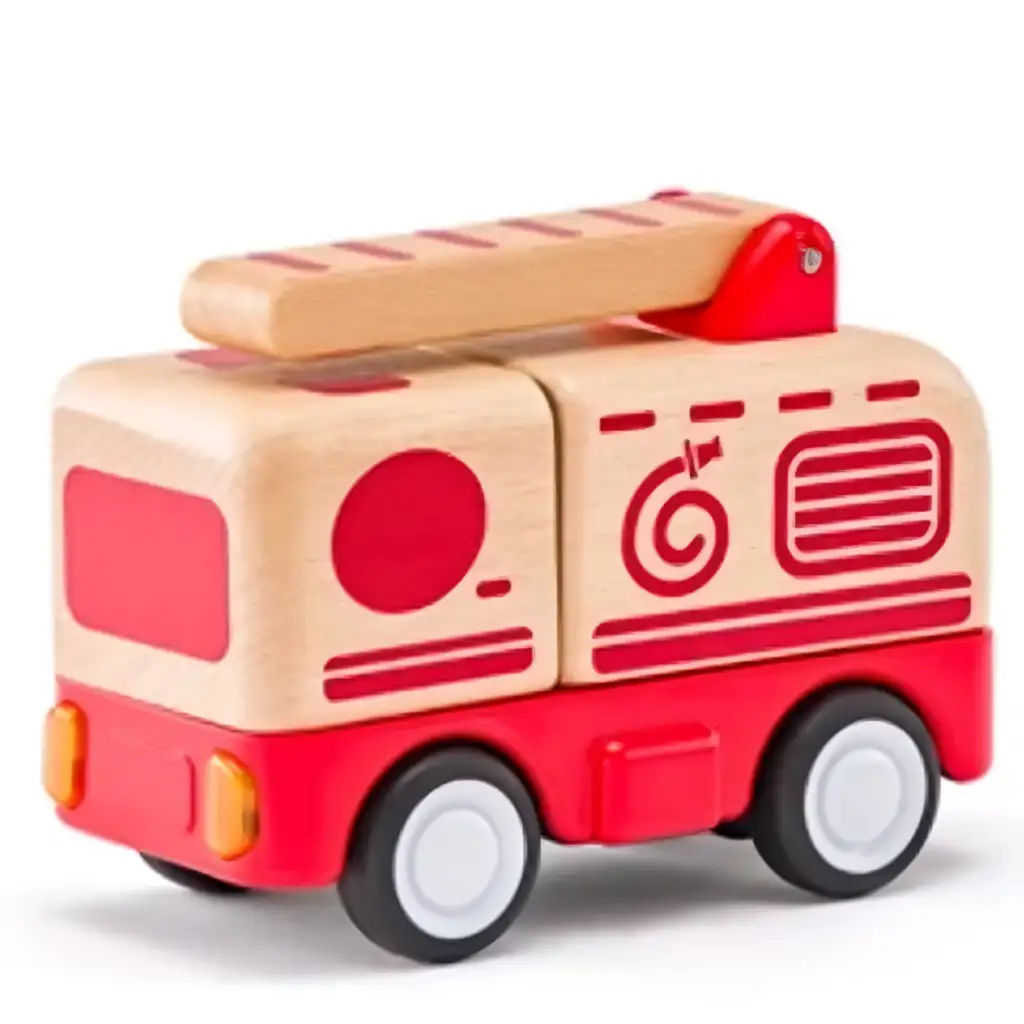imagen de Camión de bomberos de madera con luz y sonido - Woodyland 1
