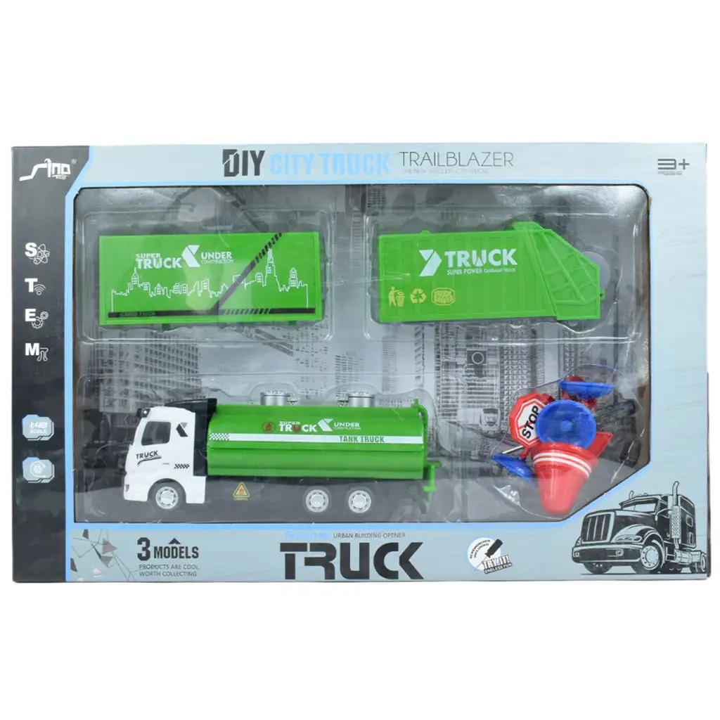 imagen de Camión de Ciudad: Camión de basura transformable con volante de fricción y señales de tráfico de 19cm 9