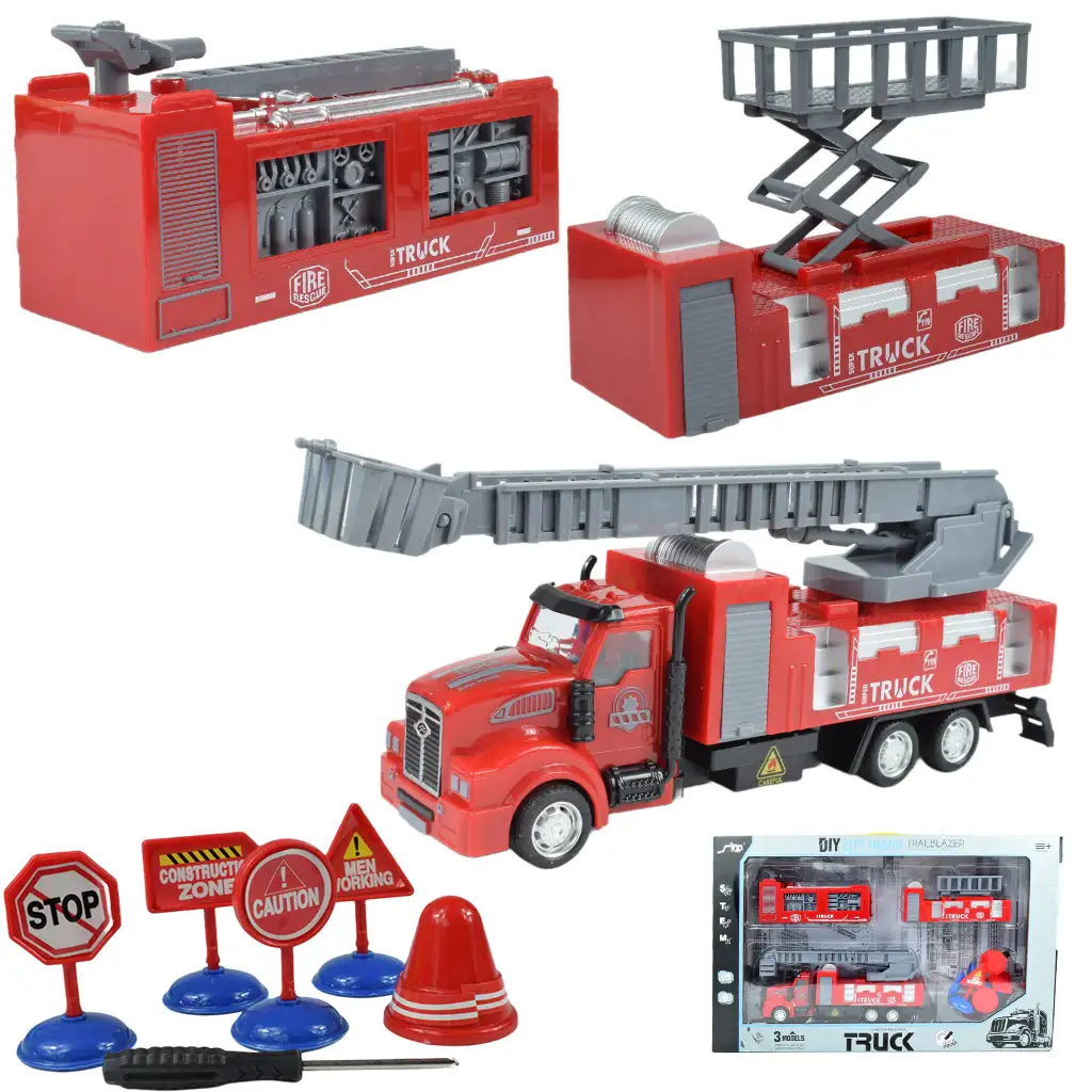 imagen de Camión de Ciudad: Camión de bomberos transformable con señales de tráfico 19cm 1
