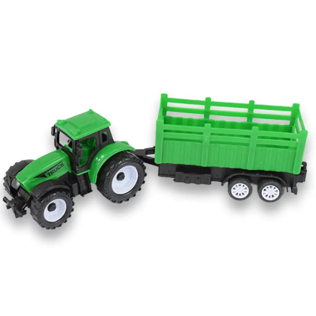 imagen de Camión de granja: Conjunto de tractor de dos piezas verde con remolque 4
