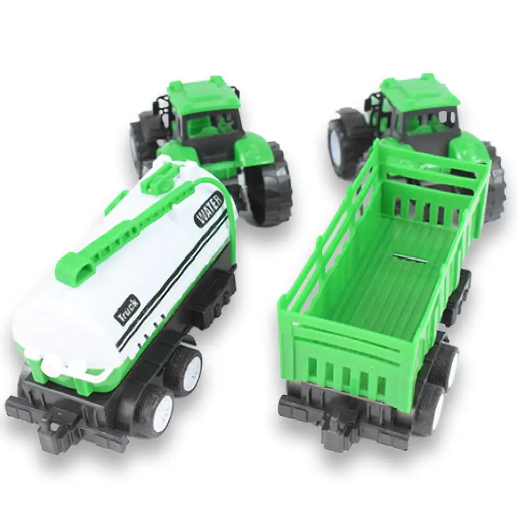 imagen de Camión de granja: Conjunto de tractor de dos piezas verde con remolque 5