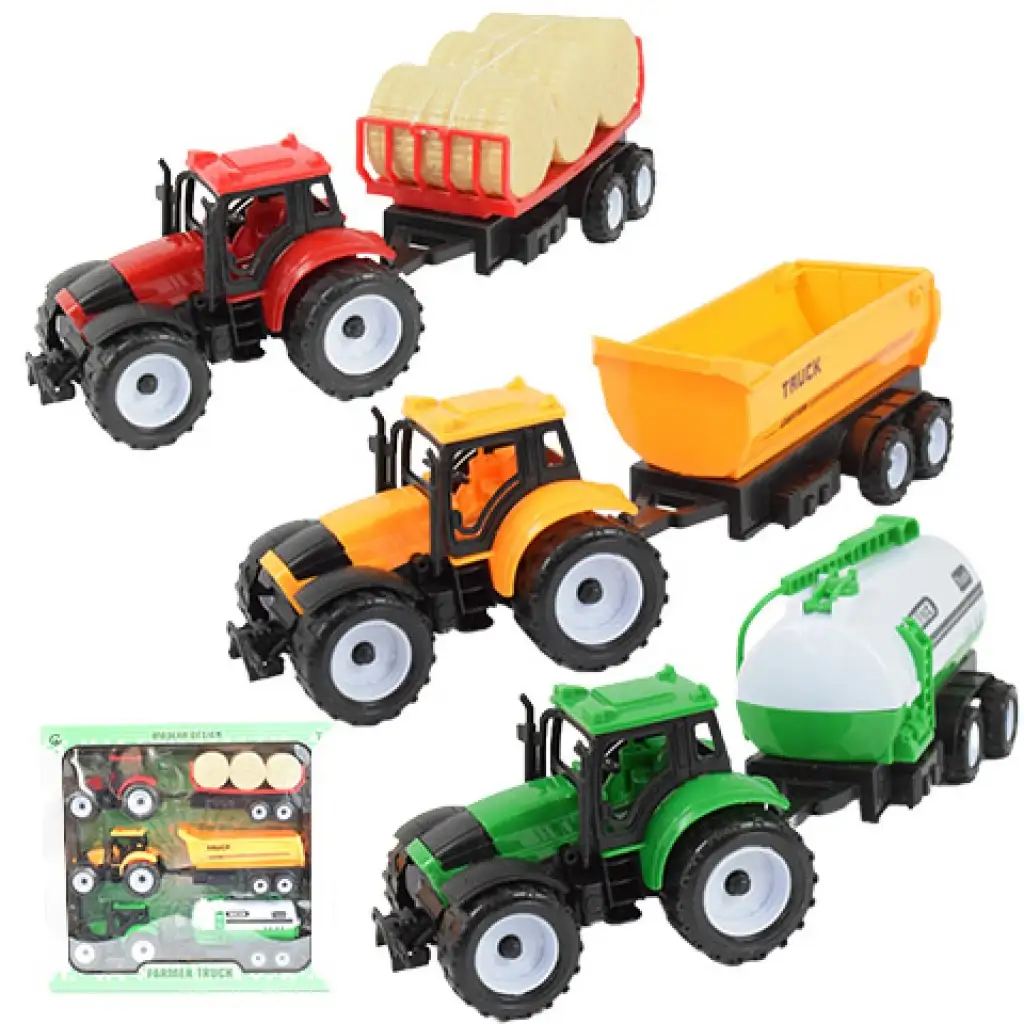 imagen de Camión de granjero: Set de tractor de granjero de tres piezas con remolque de 28 cm 1
