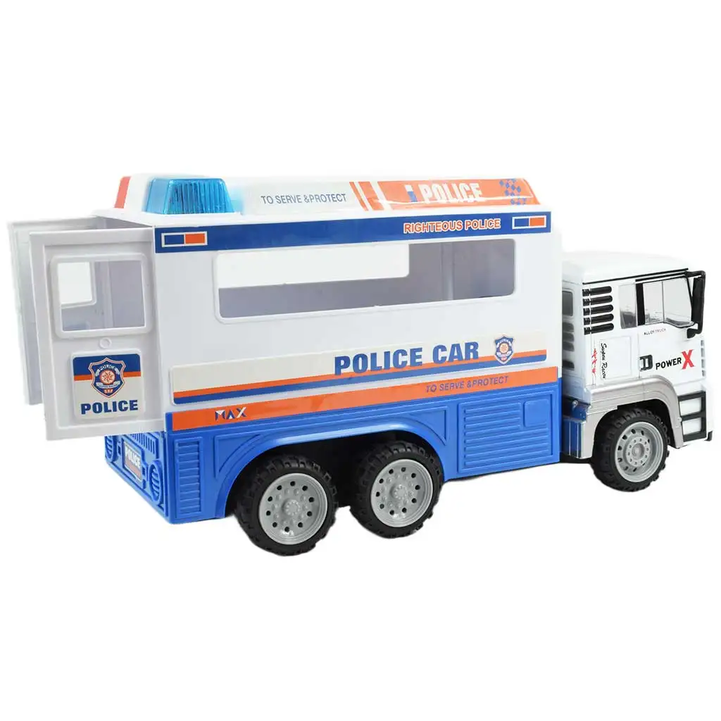 imagen de Camión de policía de metal con cabina RC a control remoto con efectos de luz 27MHz escala 1/12 32cm 2
