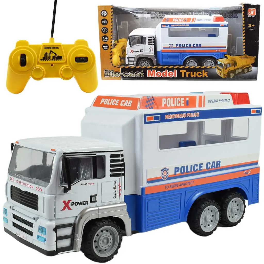 imagen de Camión de policía de metal con cabina RC a control remoto con efectos de luz 27MHz escala 1/12 32cm 1