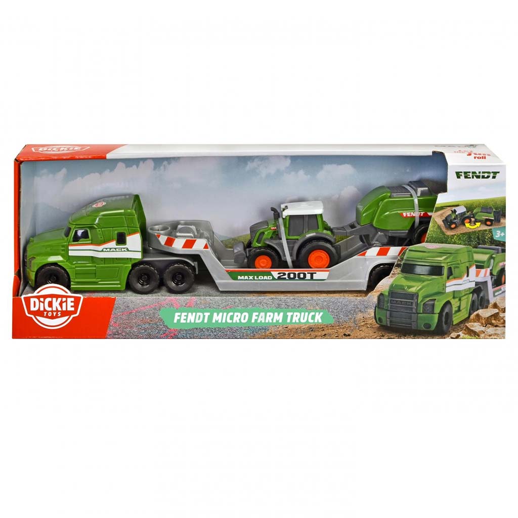 imagen de Camión de transporte Micro con tractor Fendt y empacadora - Dickie Toys 1