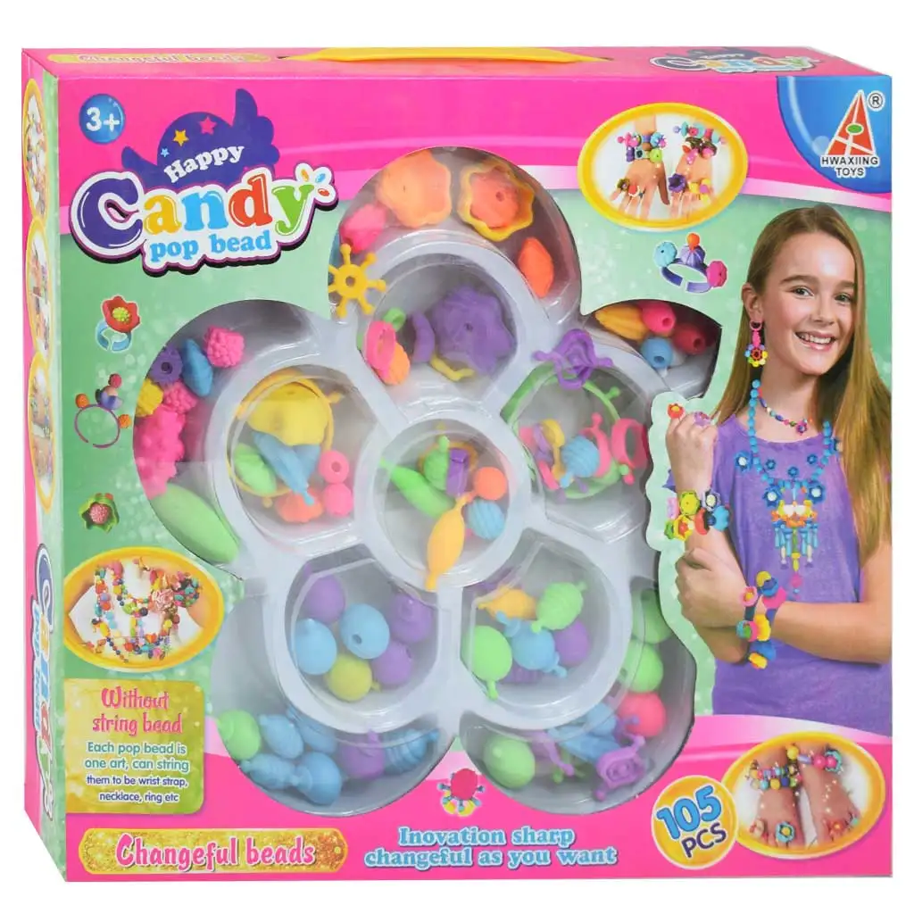 imagen de Candy PopBead: Set de joyería de 105 piezas con cuentas de colores, anillos y elementos adicionales 1