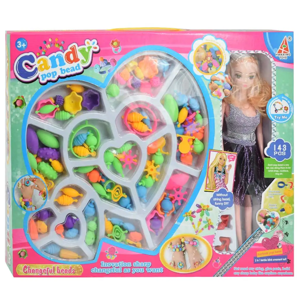 imagen de Candy PopBead: Set de joyería de 143 piezas con muñeca, cuentas de colores, anillos y elementos adicionales 1