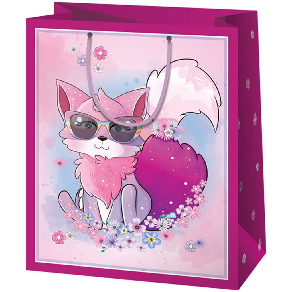 imagen de Cardex: Bolsa de regalo mediana con zorros rosas 17x10x23cm 1