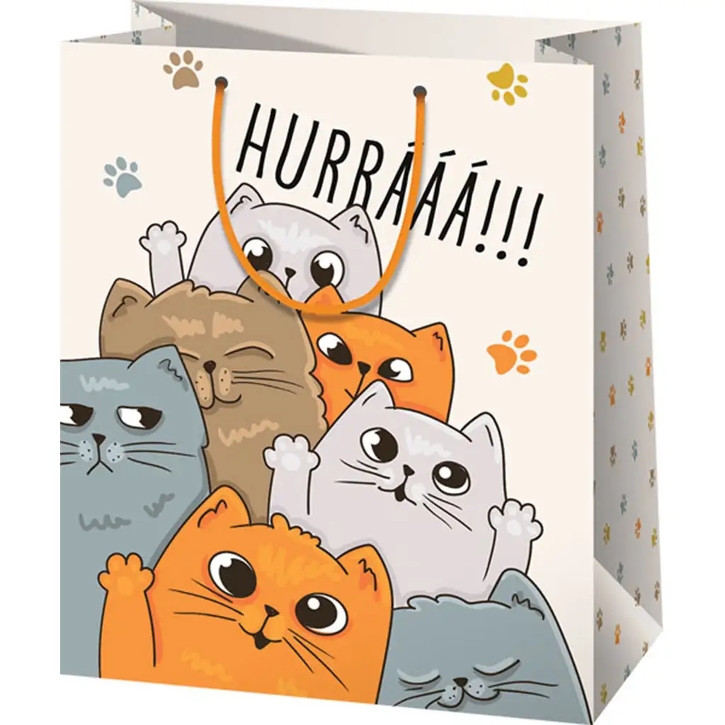 imagen de Cardex: "¡Hurraaaa!!!" bolsa de regalo mediana con gatos 17x10x23cm 1