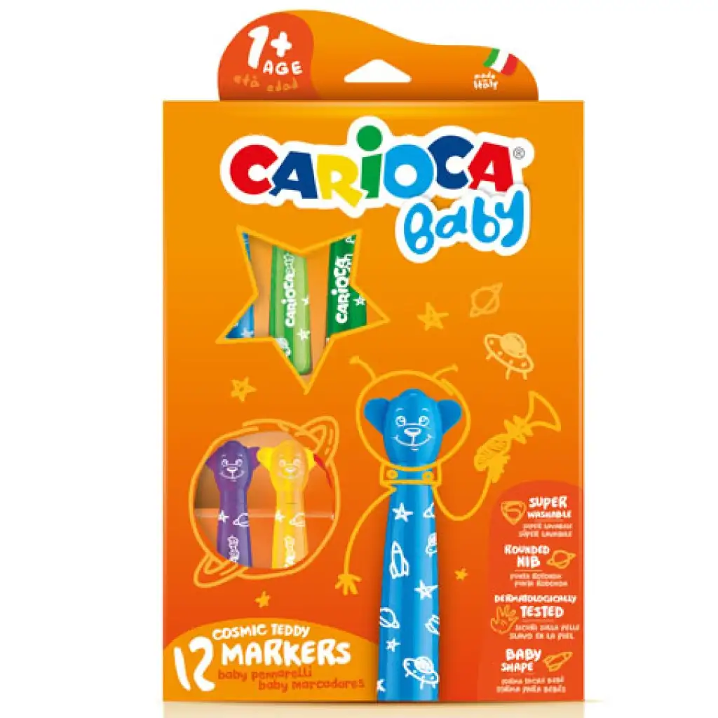 imagen de Carioca: Set de 12 marcadores de bebé con diseño de ositos, lavables 1