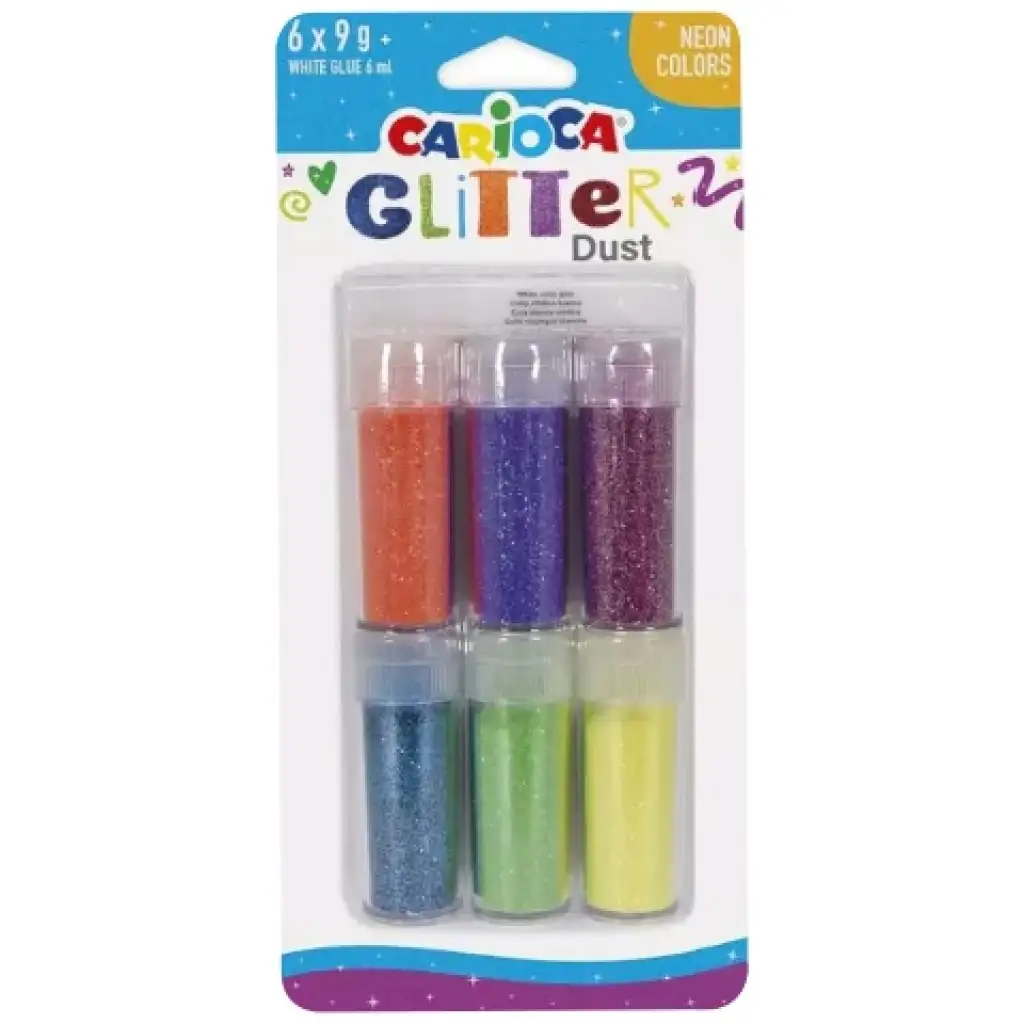 imagen de Carioca: Set de purpurina Glitter Dust de 6 unidades en tarro - Colores neón 1