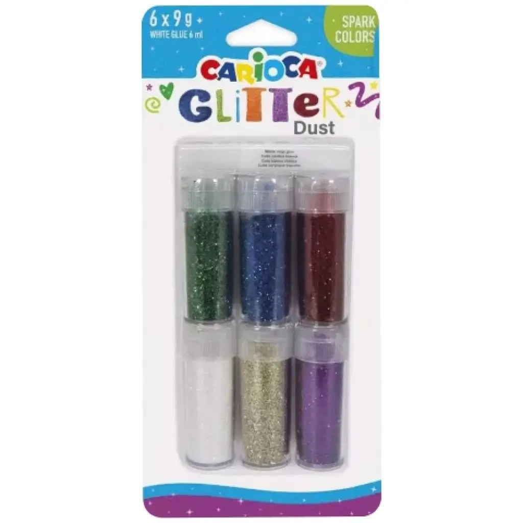 imagen de Carioca: Set de purpurina Glitter Dust de 6 unidades en tarro - Colores vivos 1