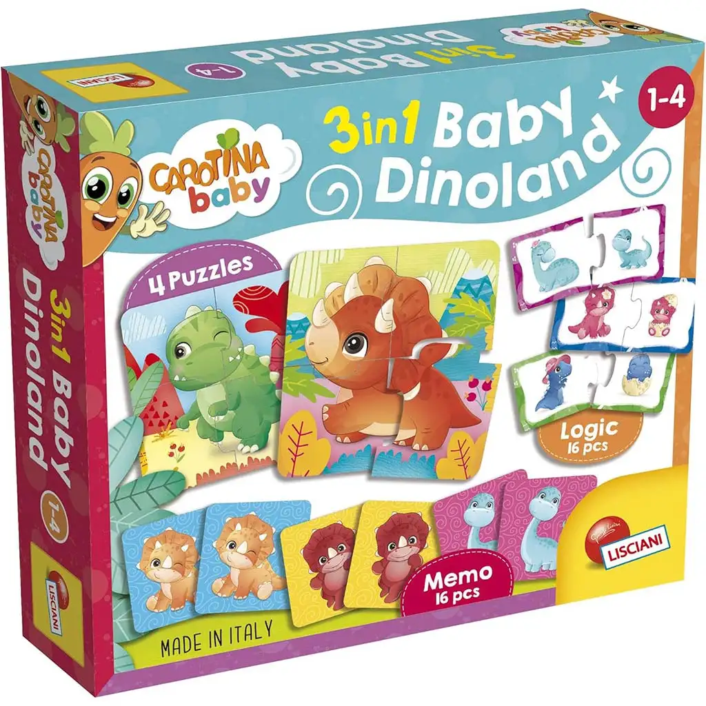 imagen de Carotina baby: Dinoland 3 en 1 memo, puzzle y juego de emparejamiento - Lisciani 1