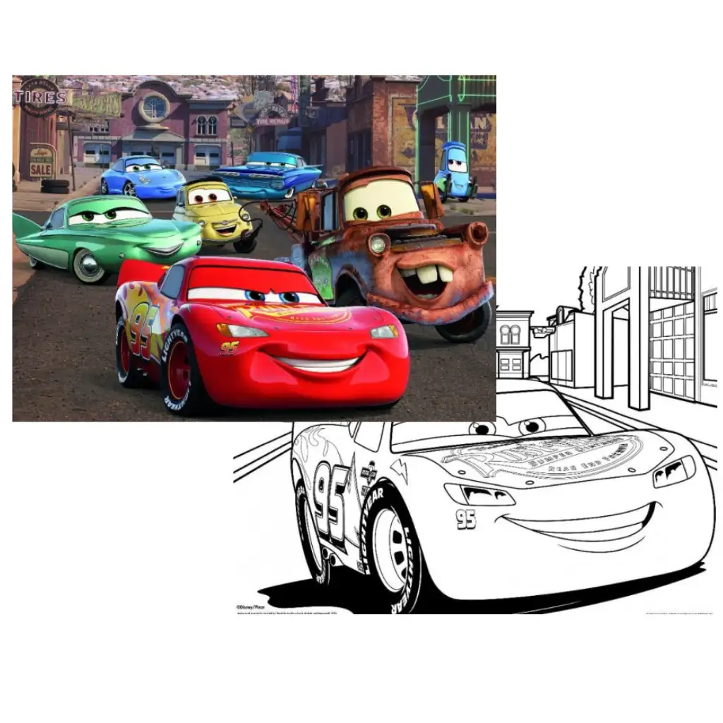 imagen de Cars 2 en 1 108 piezas puzzle y colorear 70x50cm - Lisciani 1