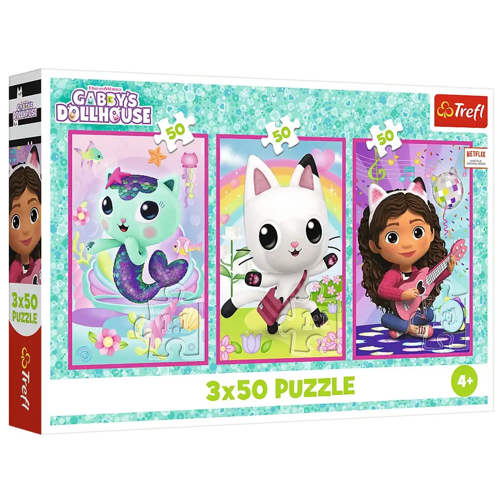 imagen de Casa de Gabi con Gabi y los gatitos 3x50 piezas puzzle - Trefl 1