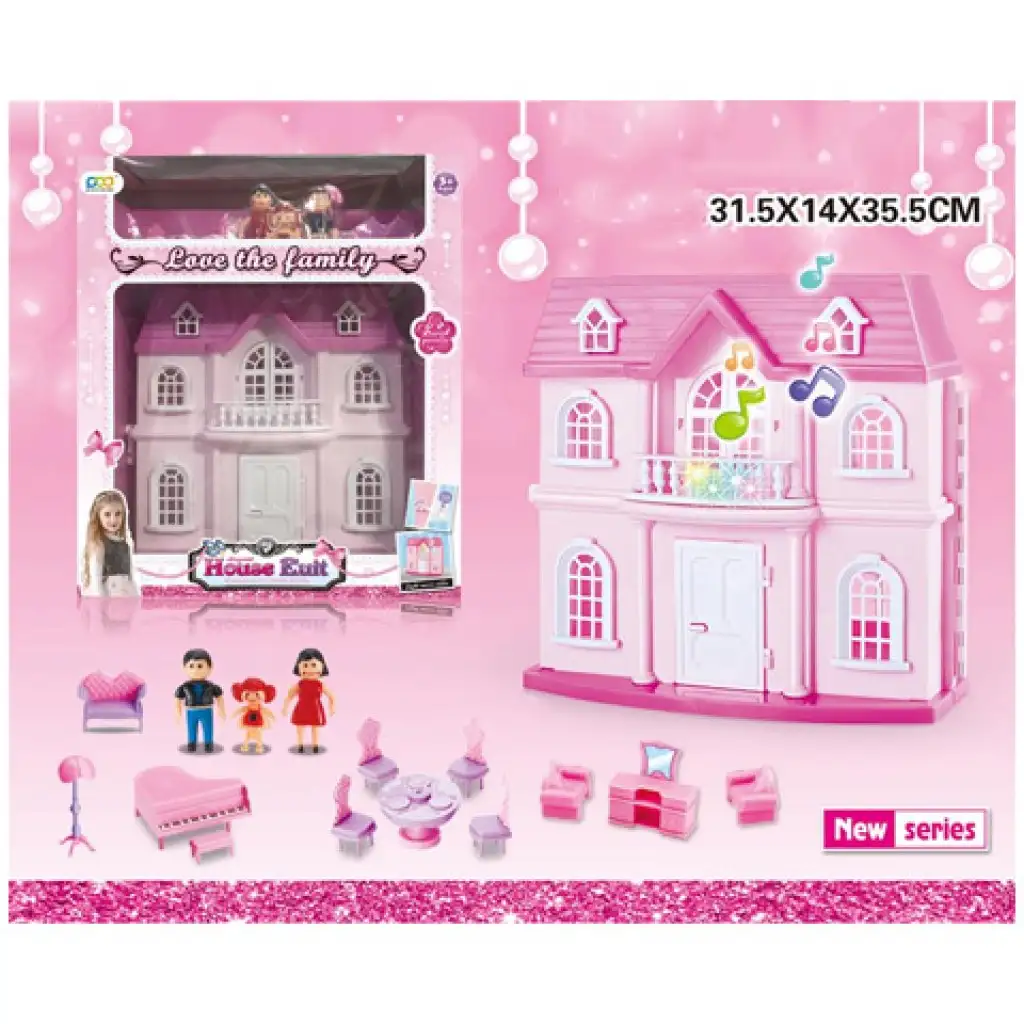 imagen de Casa de muñecas con muebles, muñecas, sonidos y luces 31x14x35,5cm 1