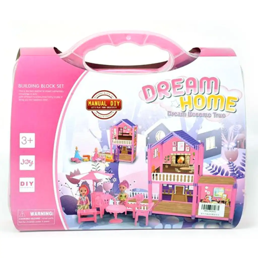 imagen de Casa de muñecas rosa Dream Home construible con accesorios en maletín 1