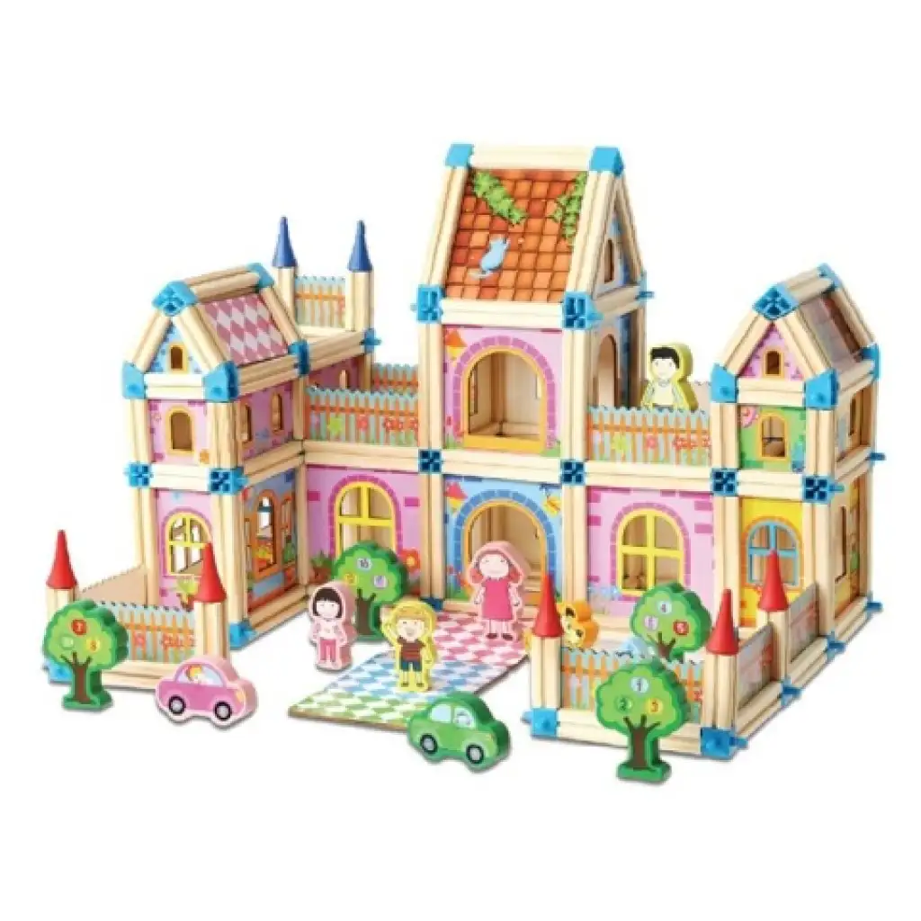 imagen de Castillo de madera colorido con accesorios 2