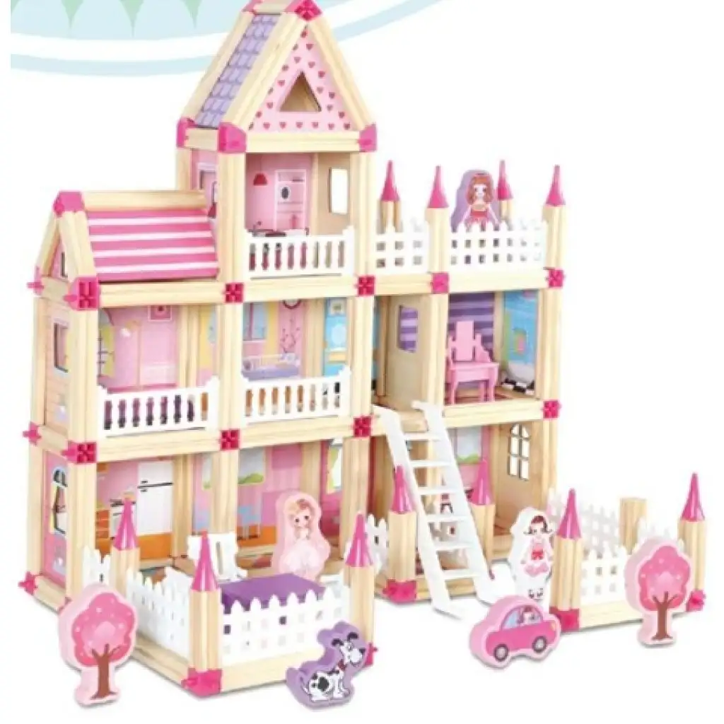 imagen de Castillo rosa de madera con accesorios 2