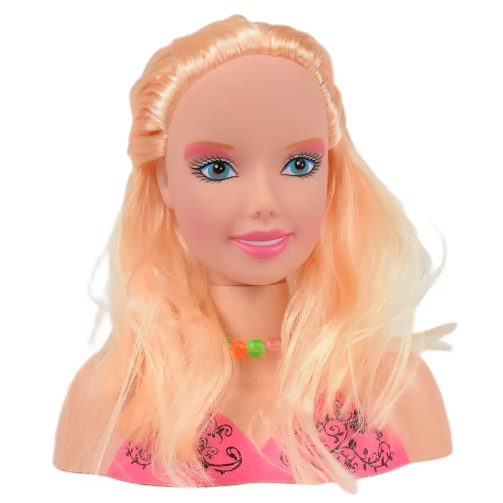 imagen de Chica de moda: Cabeza de muñeca peinable y maquillable con paleta de maquillaje y accesorios de 21 cm 2