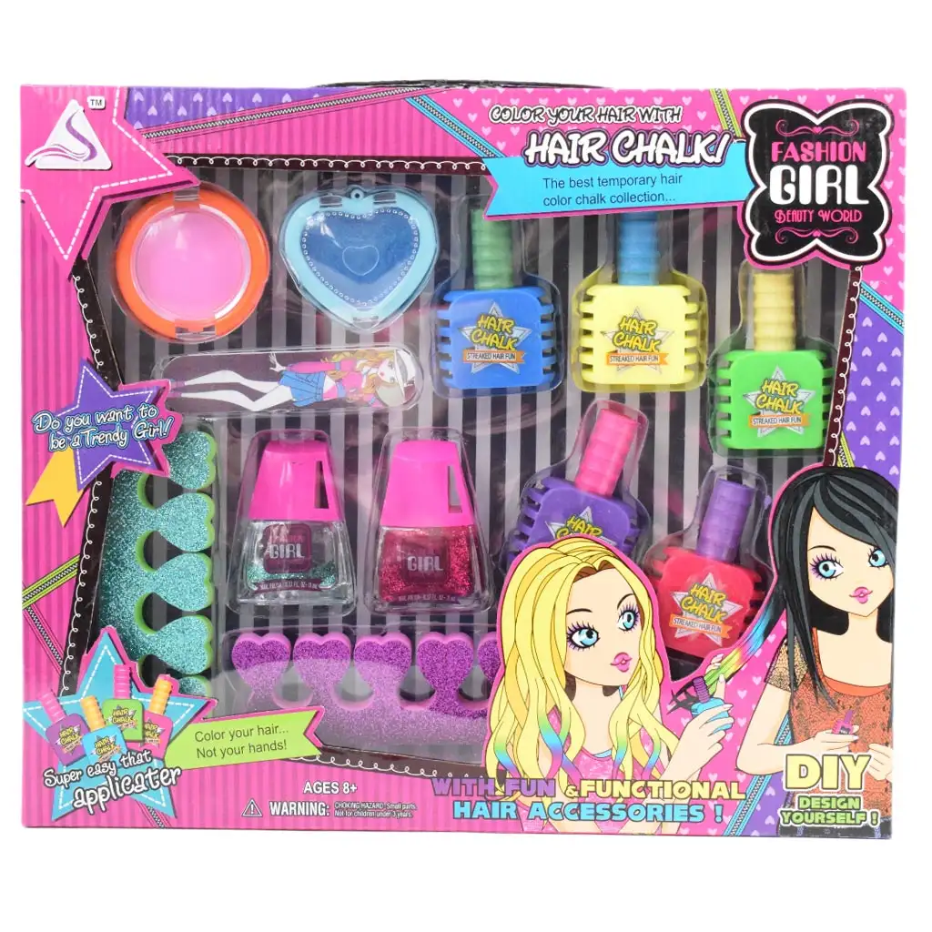 imagen de Chica de moda: Set de maquillaje con tiza para el cabello, cosméticos y esponjas separadoras de dedos 4