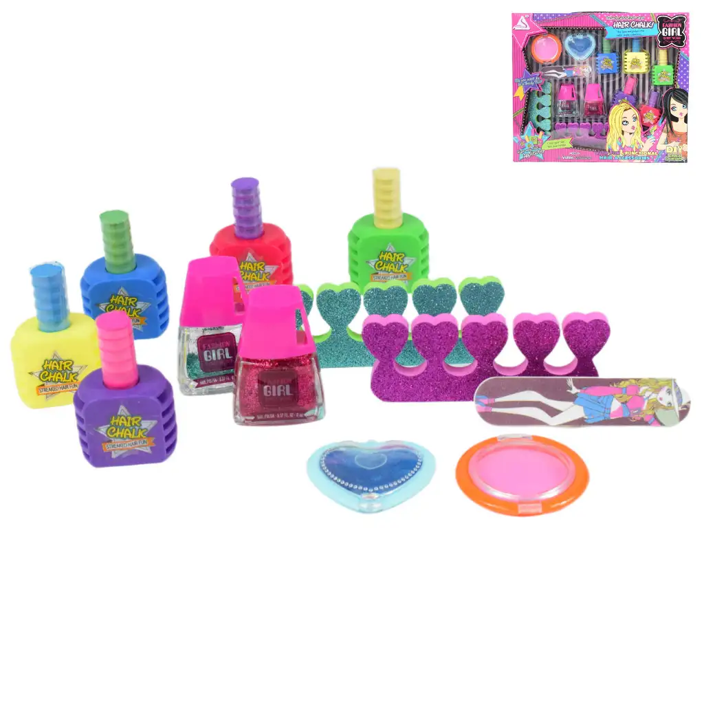 imagen de Chica de moda: Set de maquillaje con tiza para el cabello, cosméticos y esponjas separadoras de dedos 1