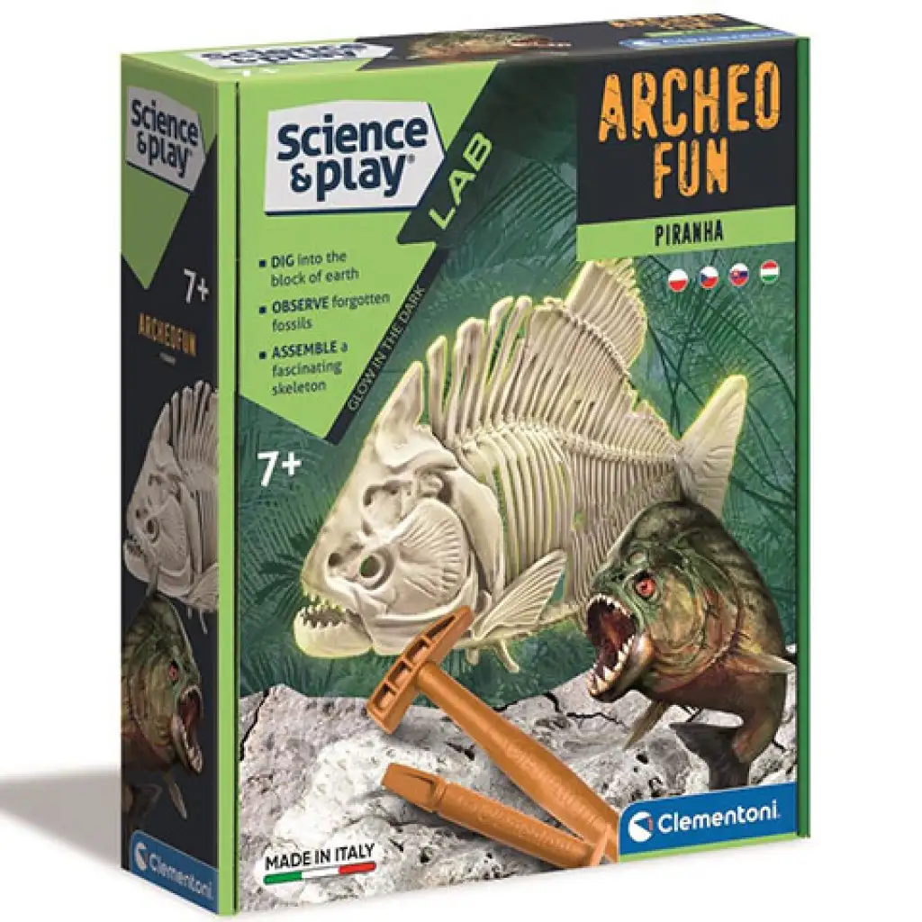 imagen de Ciencia y Juego: Kit de arqueología de piraña fluorescente - Clementoni 1