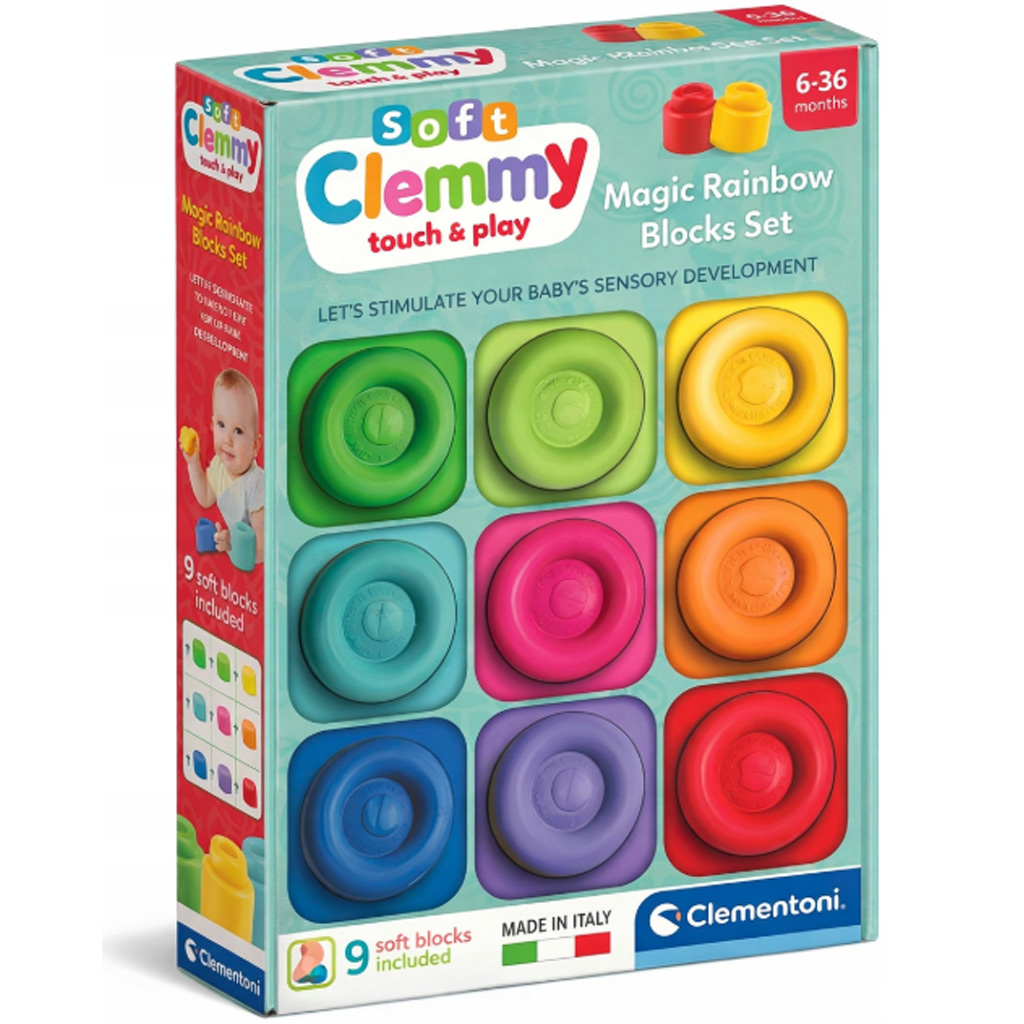 imagen de Clemmy: Colores del arcoíris juego de bloques suaves de 9 piezas - Clementoni 1