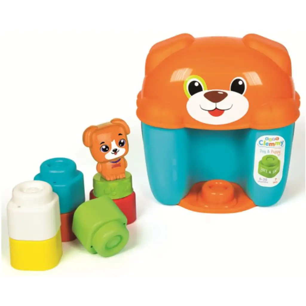 imagen de Clemmy Perro marrón suave juego de construcción set en caja de almacenamiento - Clementoni 2