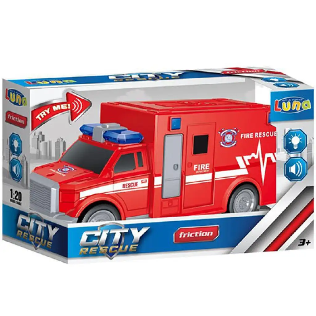 imagen de Coche de bomberos City Rescue con tracción a rueda libre y luces y sonidos 1