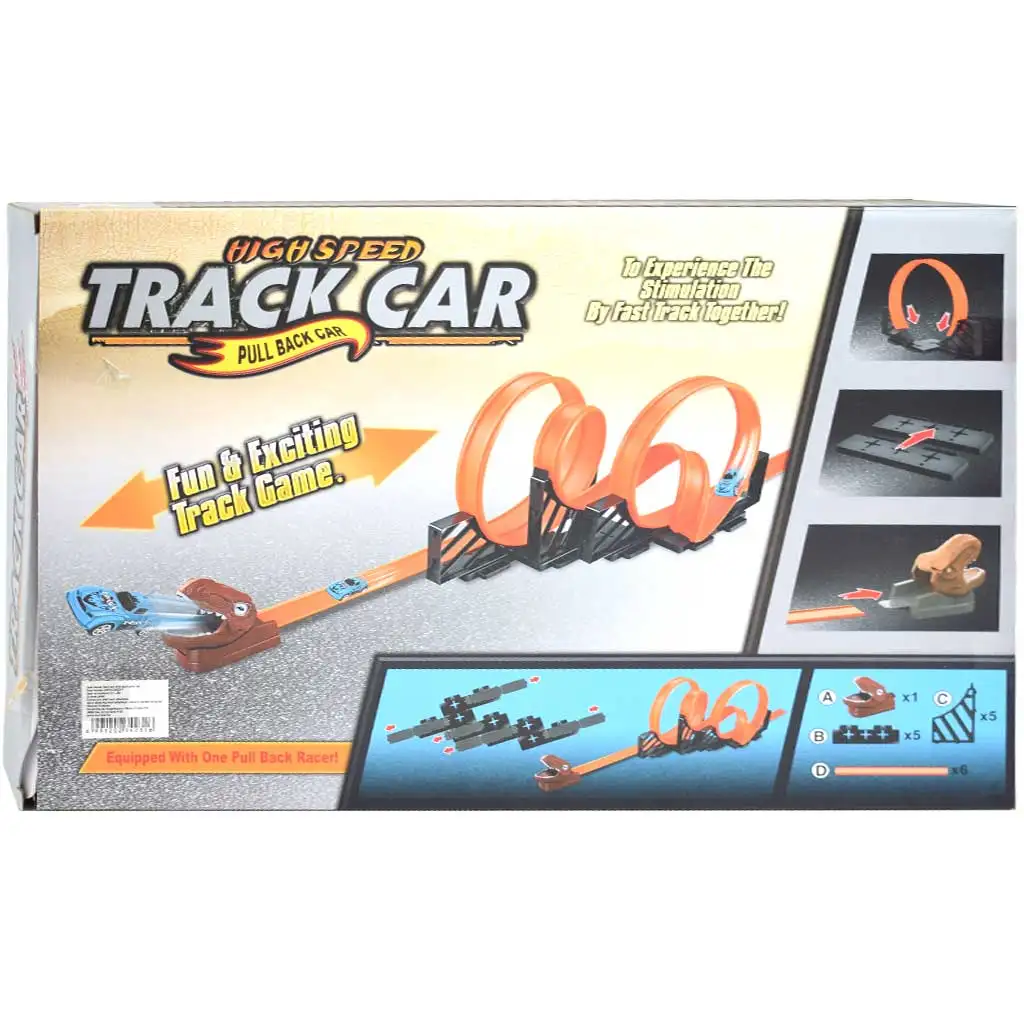 imagen de Coche de pista: Set de pista de carreras de dinosaurios 2 piezas con bucle de 360 grados y 2 coches de retroceso 1/64 1