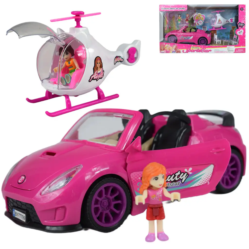 imagen de Coche Deportivo de Moda: Set de coche deportivo rosa con luz y sonido, helicóptero 1