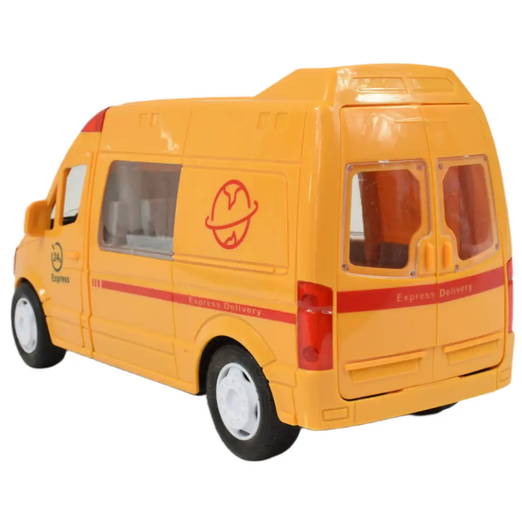 imagen de Coche especial: Camión de mensajería amarillo con luz y sonido, función de fricción 24cm 3