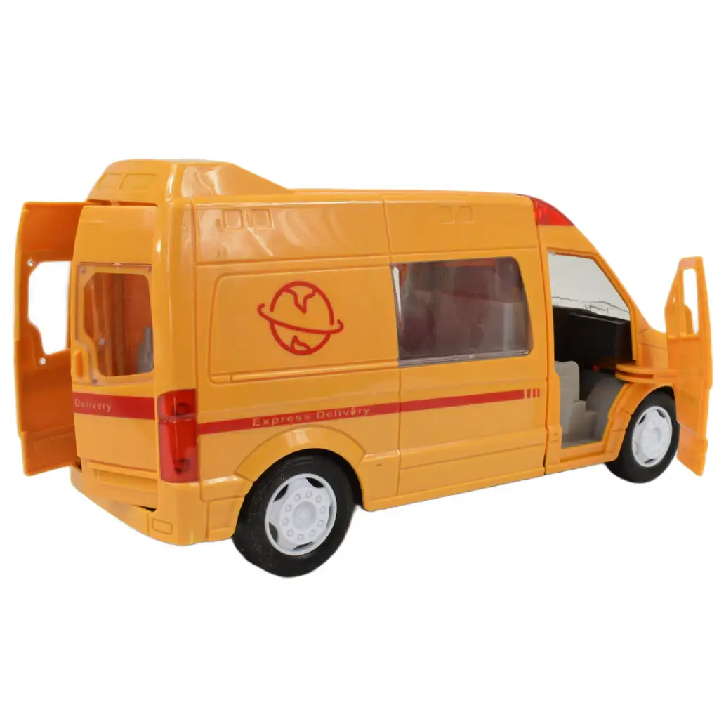 imagen de Coche especial: Camión de mensajería amarillo con luz y sonido, función de fricción 24cm 5
