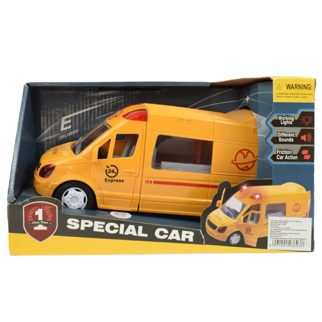 imagen de Coche especial: Camión de mensajería amarillo con luz y sonido, función de fricción 24cm 8