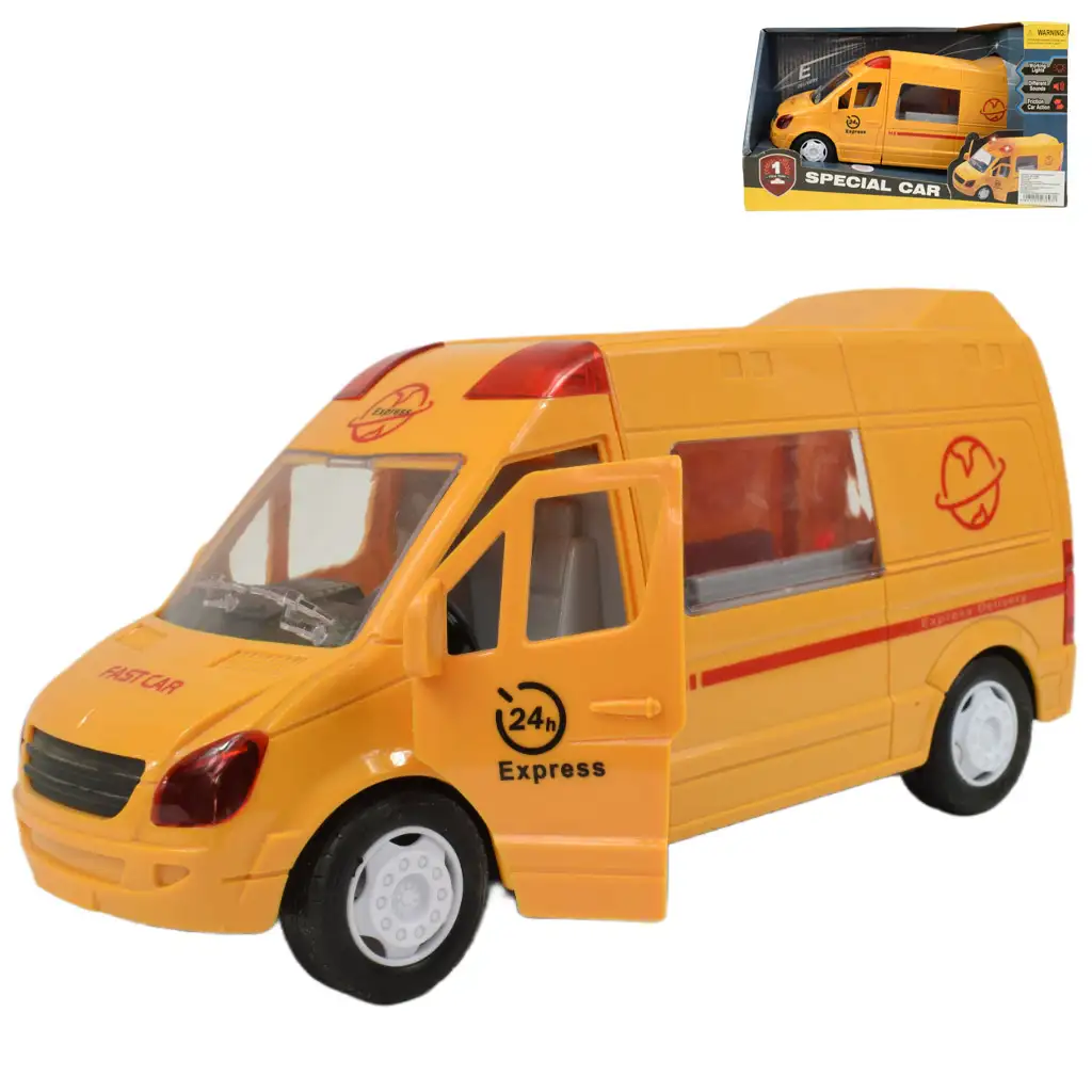 imagen de Coche especial: Camión de mensajería amarillo con luz y sonido, función de fricción 24cm 1
