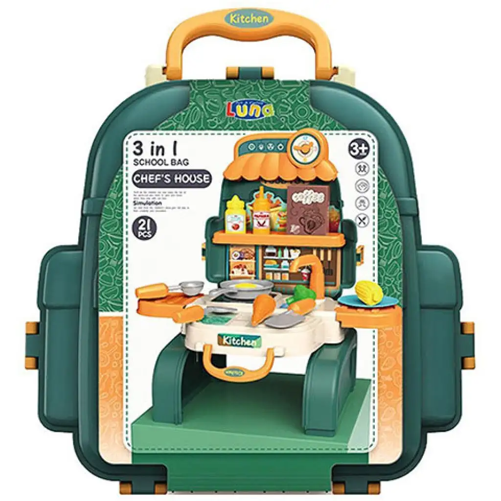 imagen de Cocina de juguete mochila almacenamiento 3 en 1 21 piezas 1