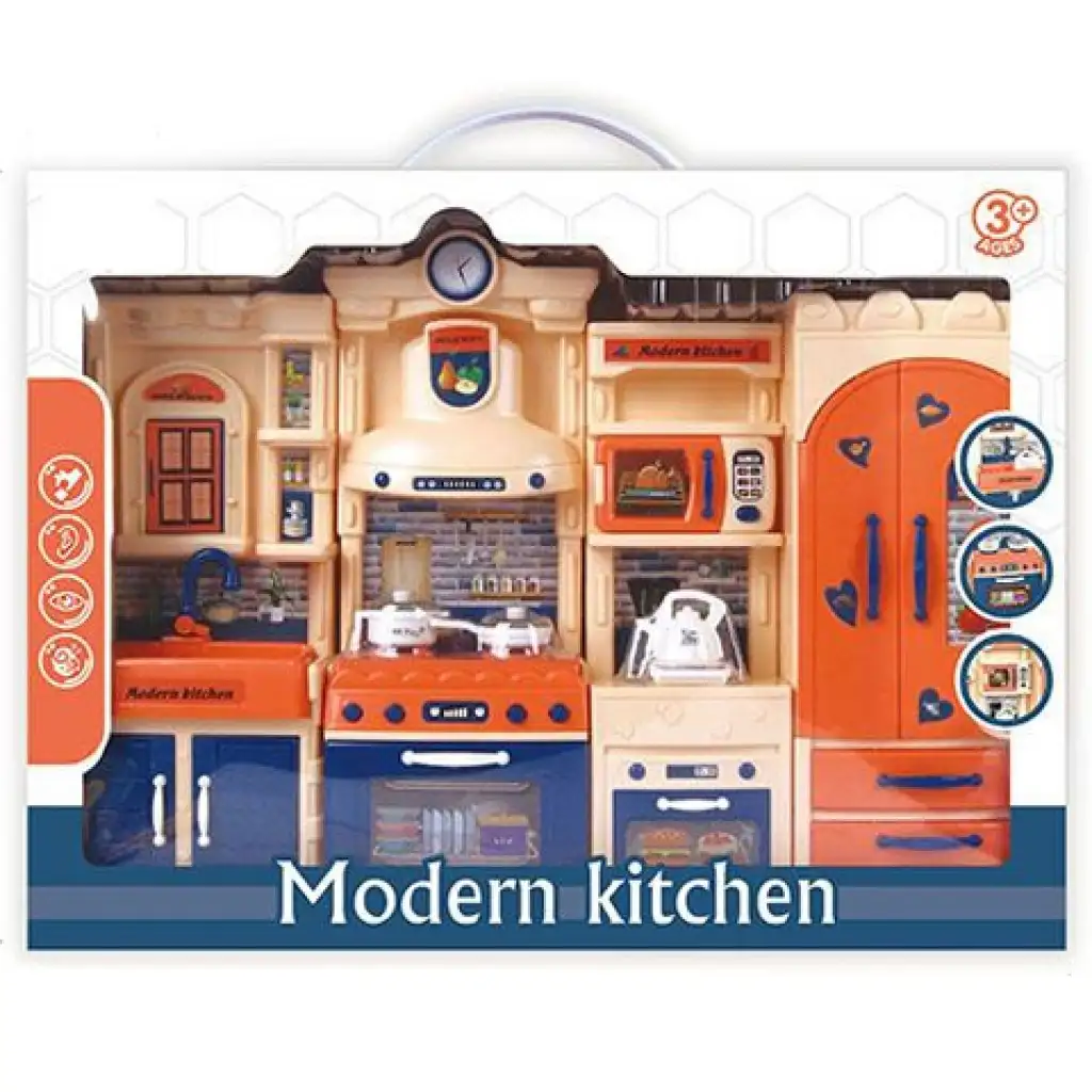 imagen de Cocina Moderna azul-naranja set de cocina con luz y sonido 1