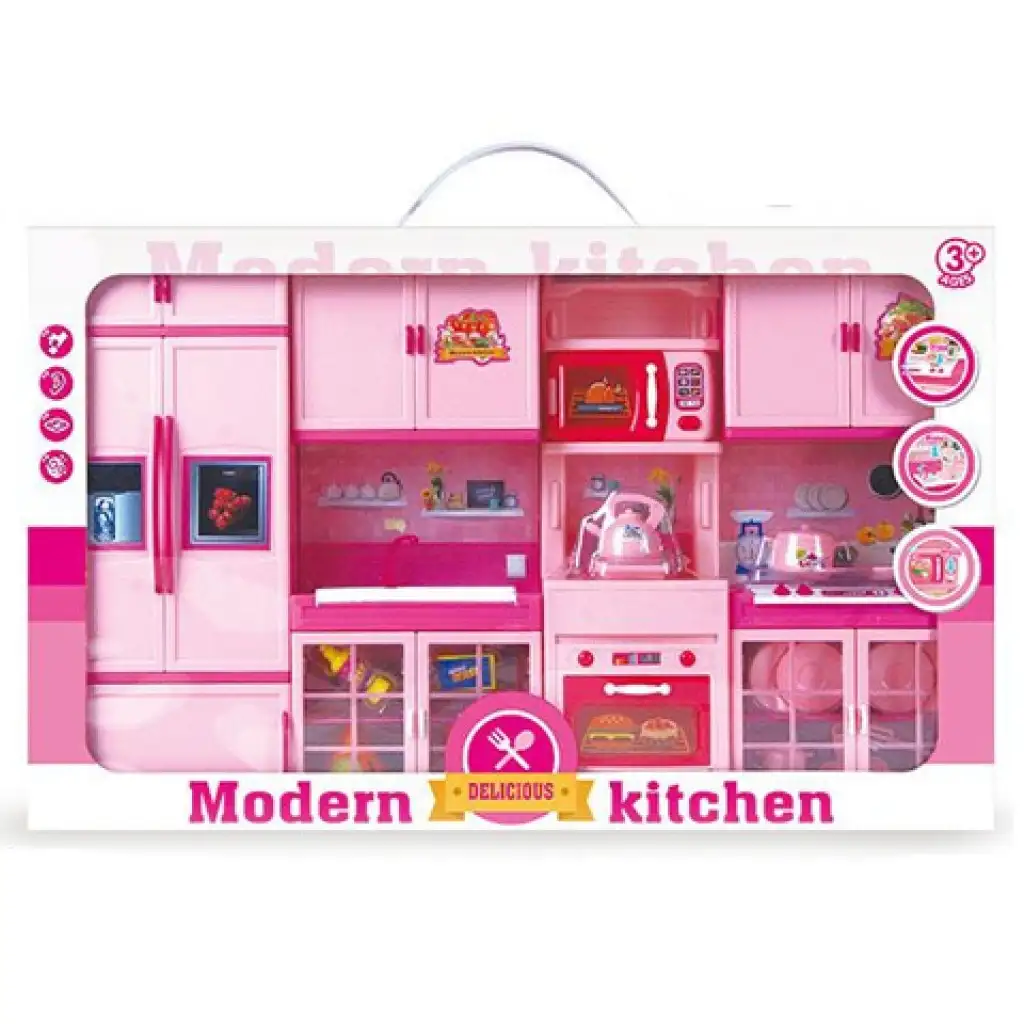 imagen de Cocina moderna rosa con accesorios, luz y sonido 1