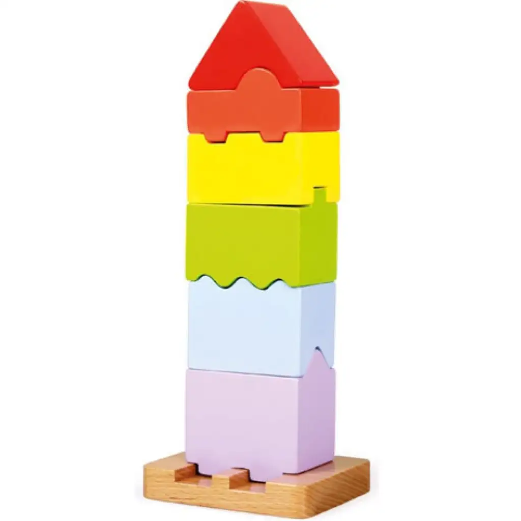 imagen de Colorido juego de construcción de torre de 7 piezas de madera 1