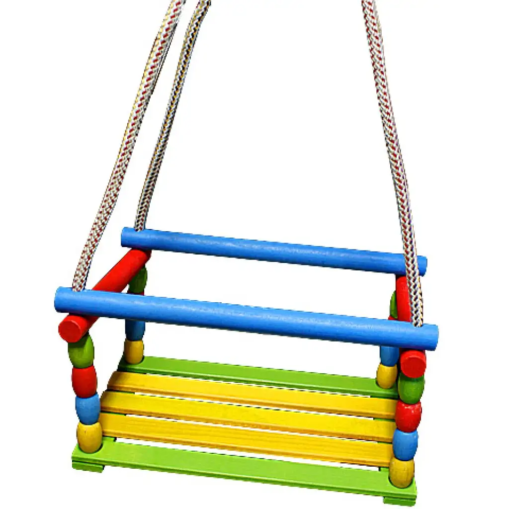 imagen de Columpio de madera colorido con cuerda 1