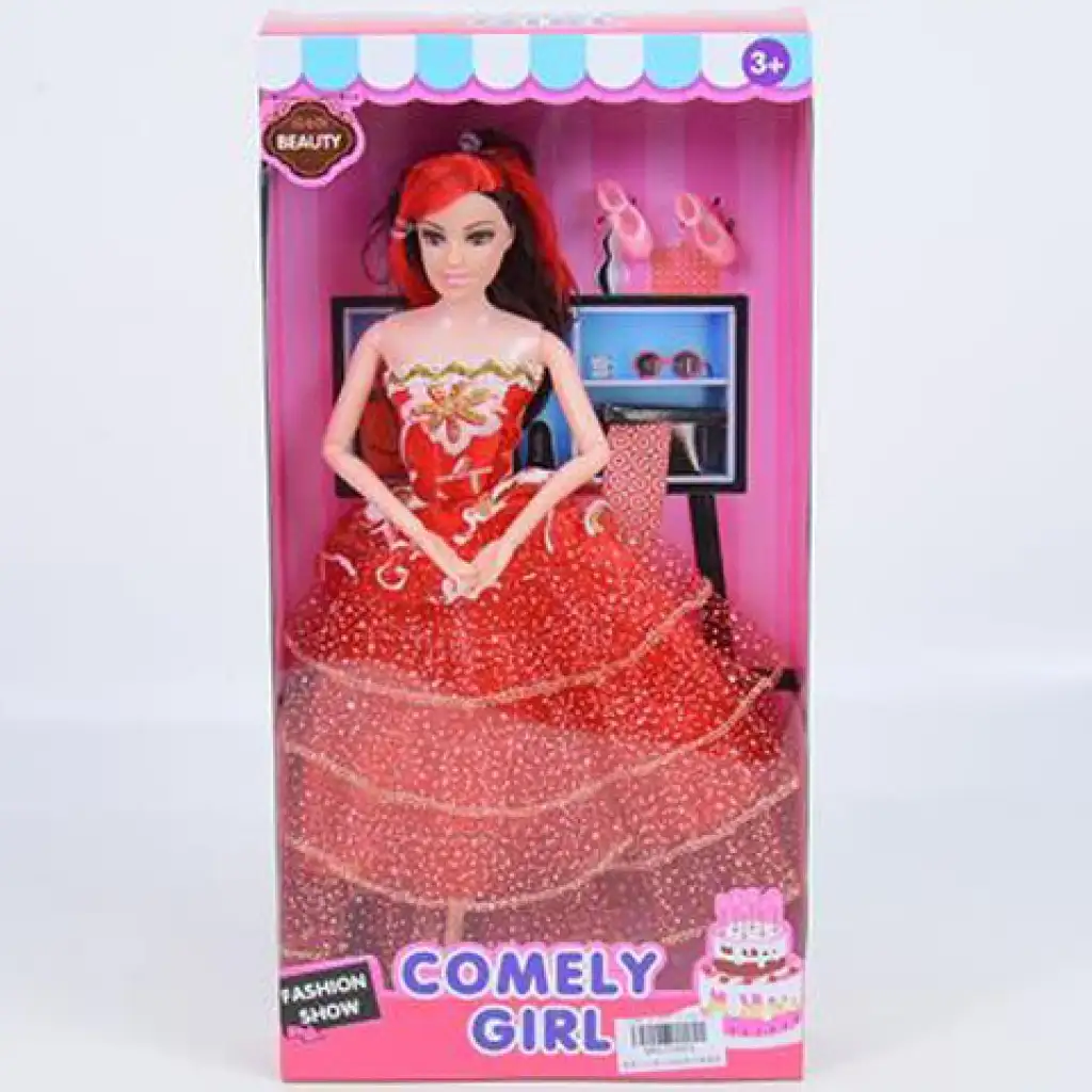 imagen de Comely Girl muñeca de moda de 28cm en vestido de noche rojo con accesorios 1