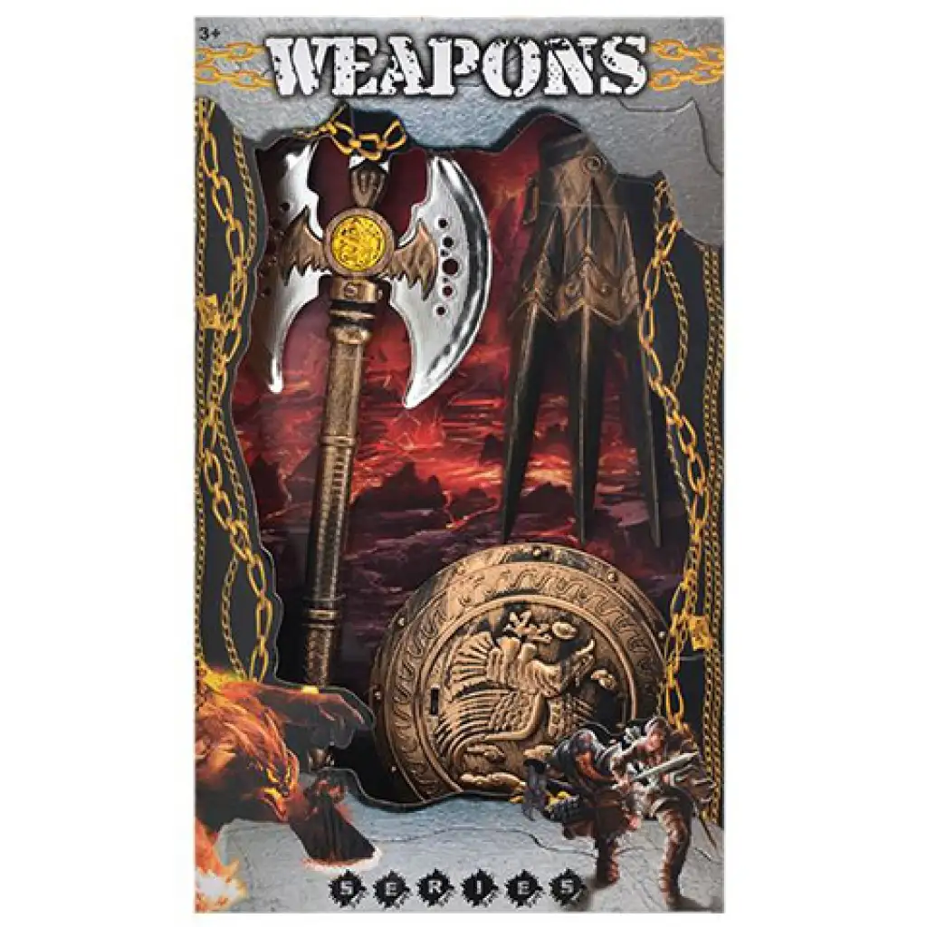 imagen de Conjunto de 3 piezas de hacha medieval con escudo y protector de mano con garras 1