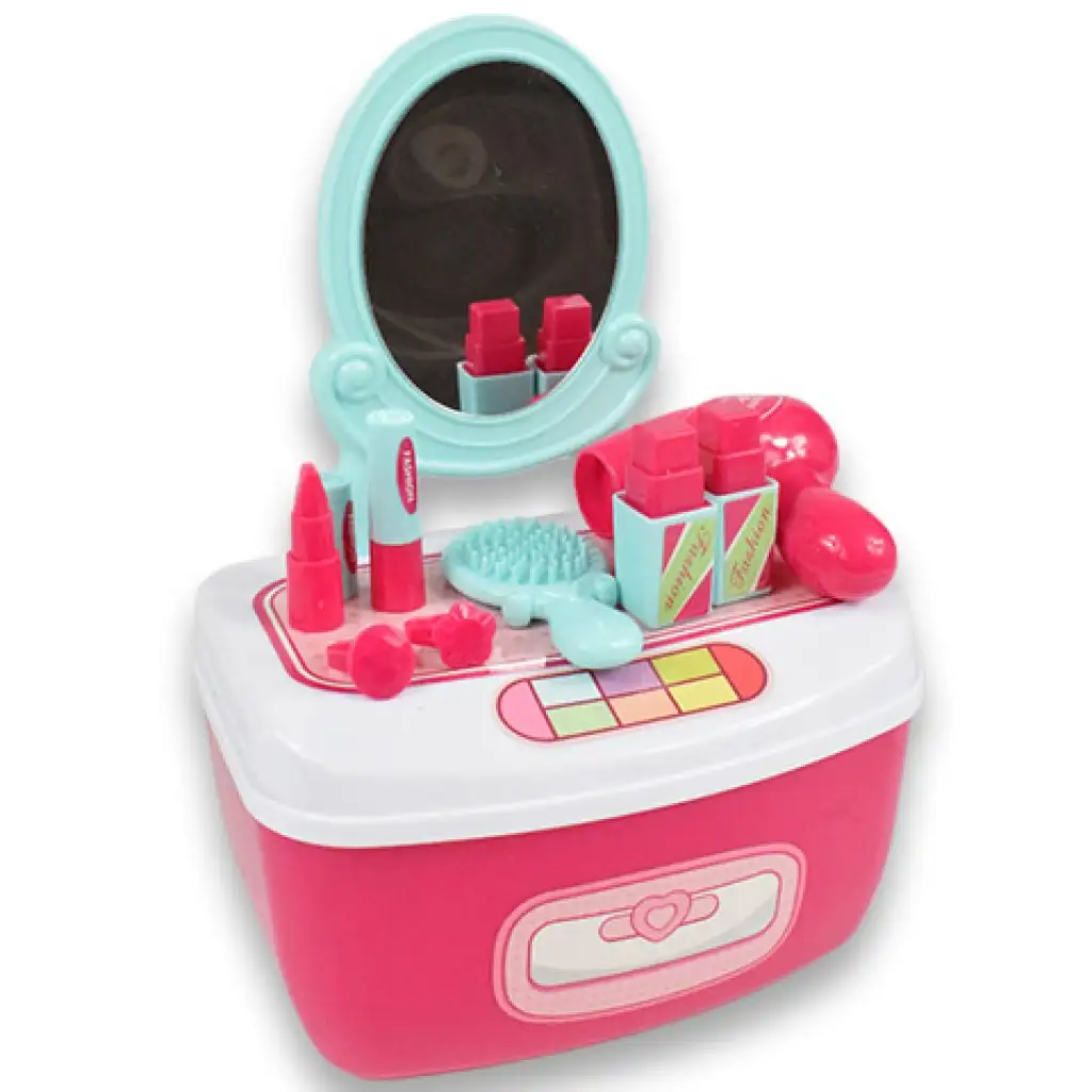 imagen de Conjunto de belleza con mesa de tocador con espejo y maquillaje en caja de almacenamiento 2