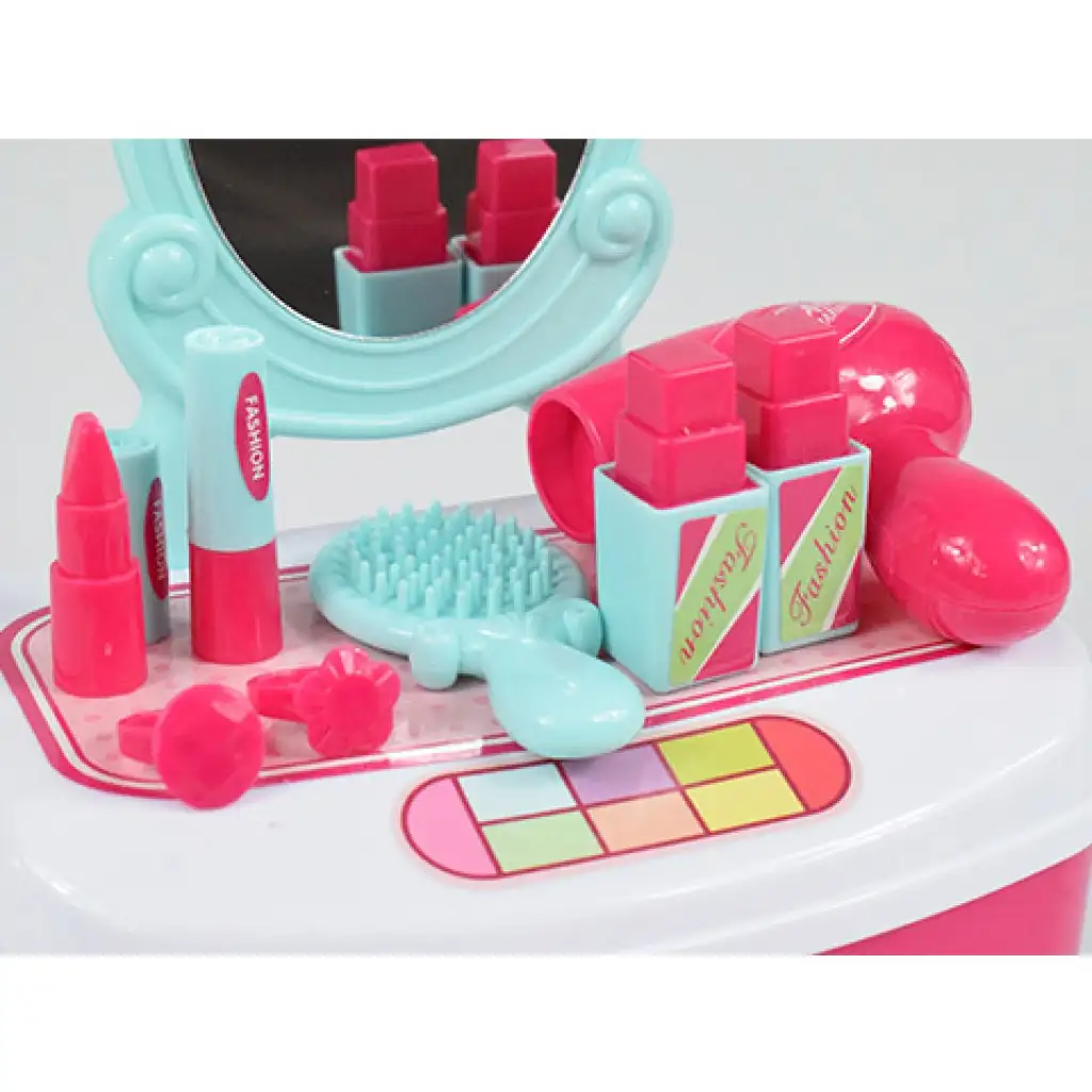imagen de Conjunto de belleza con mesa de tocador con espejo y maquillaje en caja de almacenamiento 3