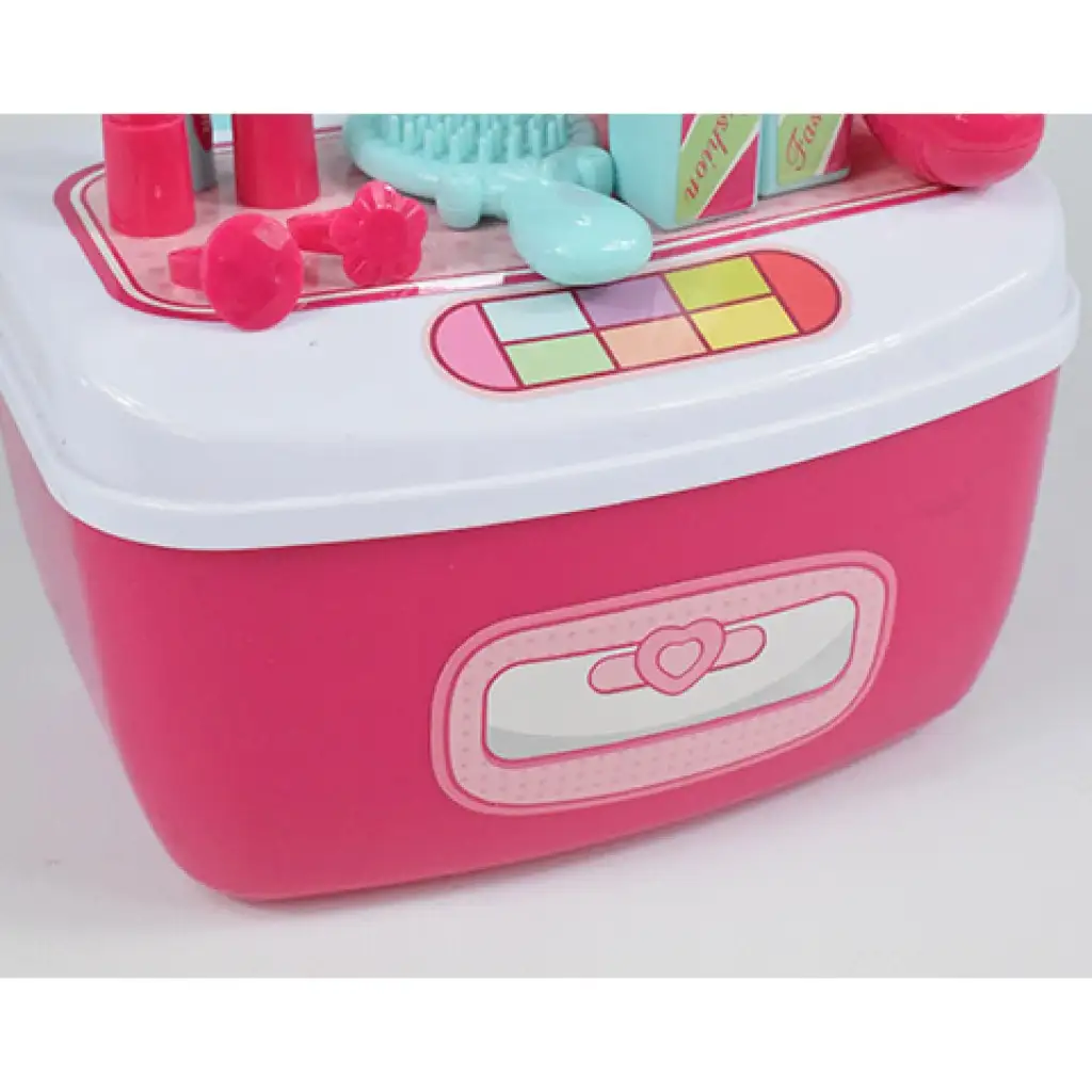 imagen de Conjunto de belleza con mesa de tocador con espejo y maquillaje en caja de almacenamiento 4