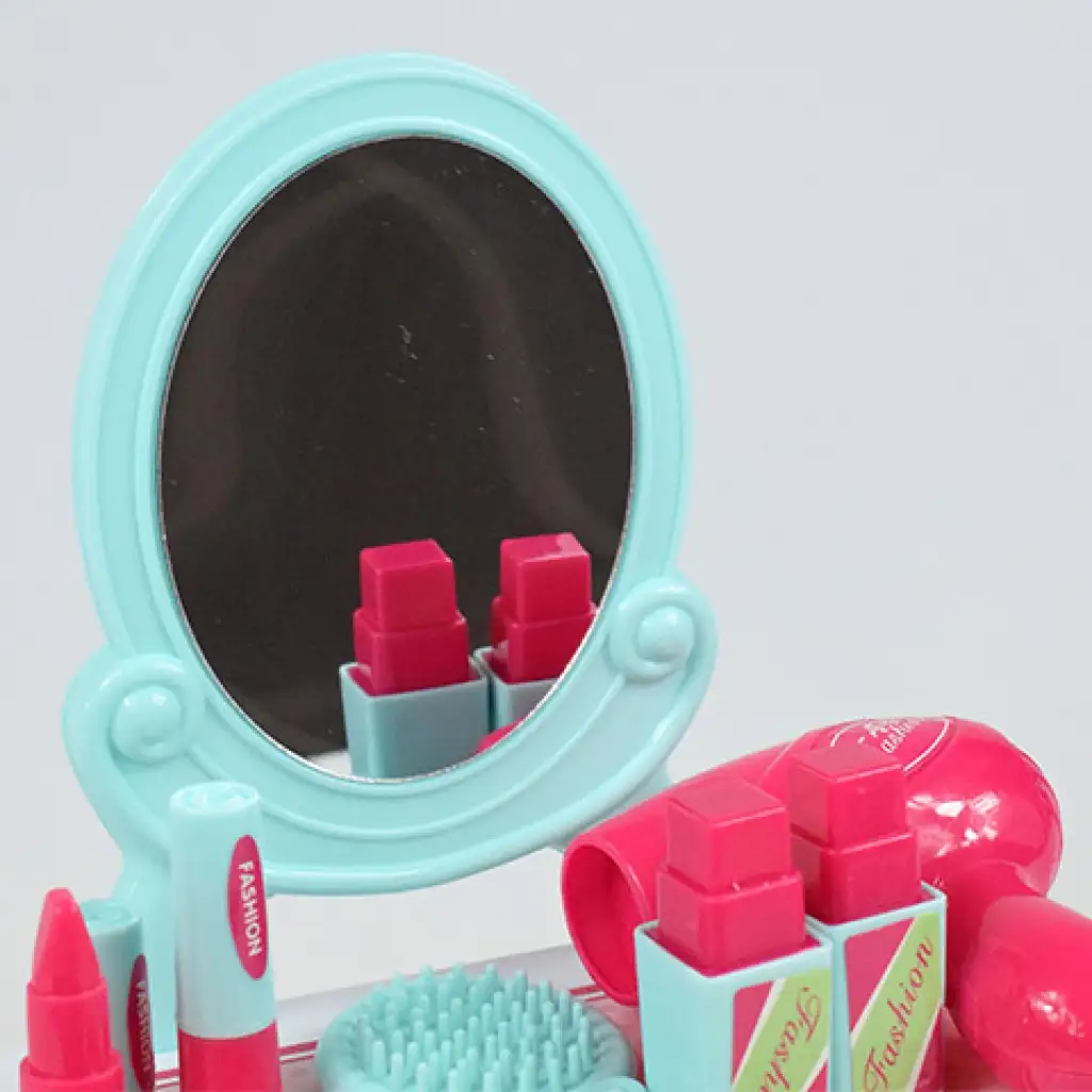 imagen de Conjunto de belleza con mesa de tocador con espejo y maquillaje en caja de almacenamiento 5